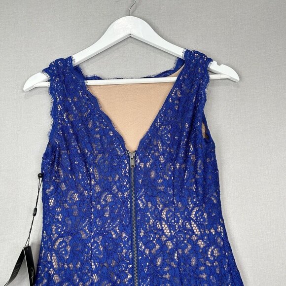 Adrianna Papell Womens Dress 4 Blue Lace Overlay Sheath Evening Modest Elegant - Picture 8 of 14